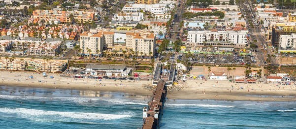 Aerial view of Oceanside's waterfront pier